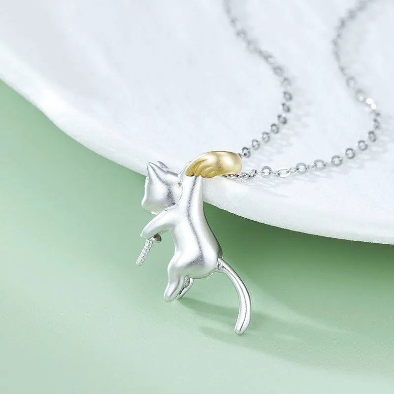 925 sterling silver clavicle chain necklace with electroplated cat charm in multiple configuration options