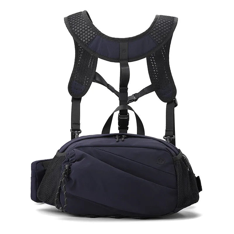 Unisex nylon waist backpack in Army Green colour with adjustable strap for outdoor travel.