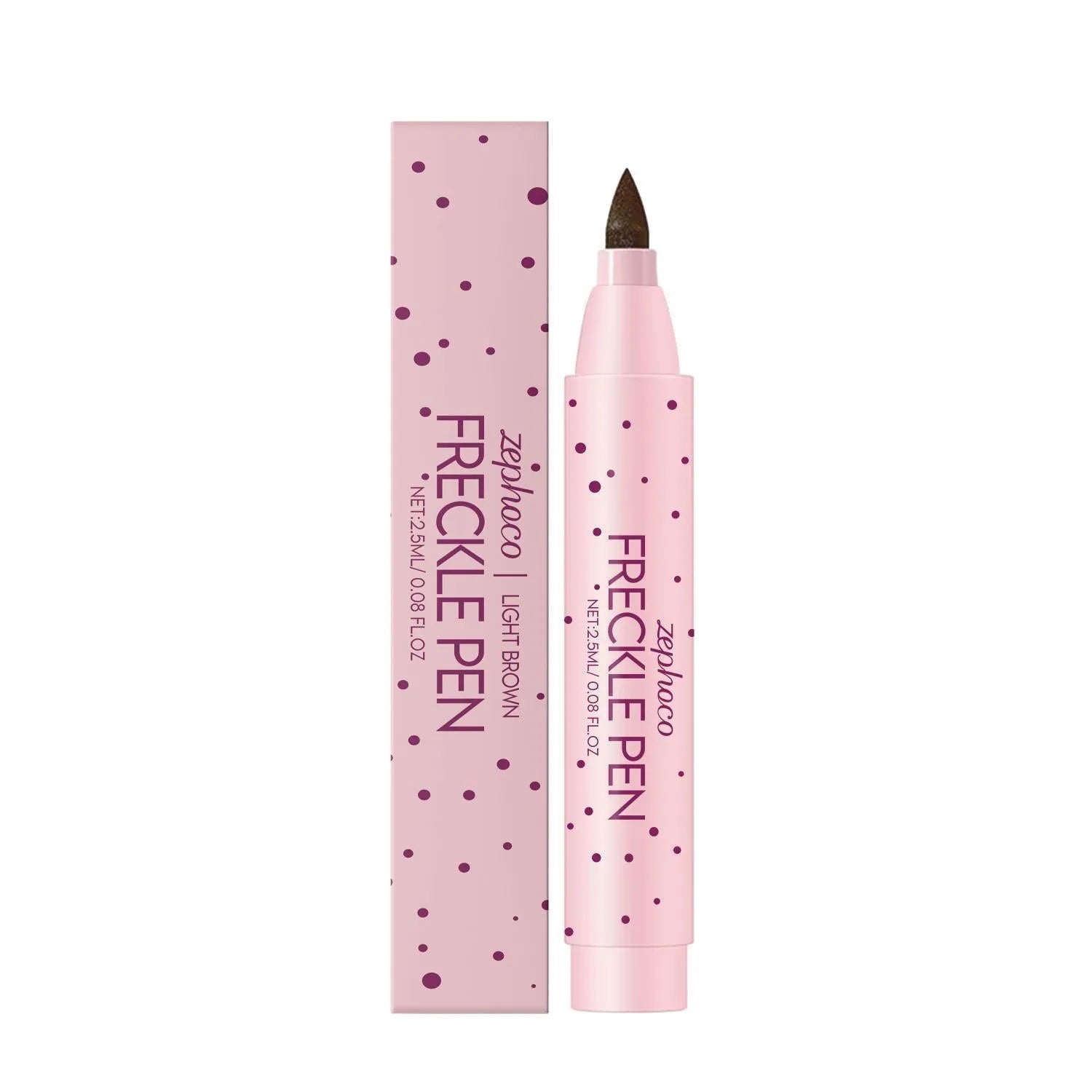 Close-up of a freckle pen with fine tip, creating realistic brown dots on skin.
