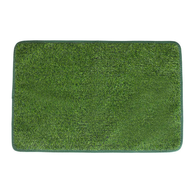 Green realistic dog grass pee training pad with waterproof backing, shown in small, medium, and large sizes.