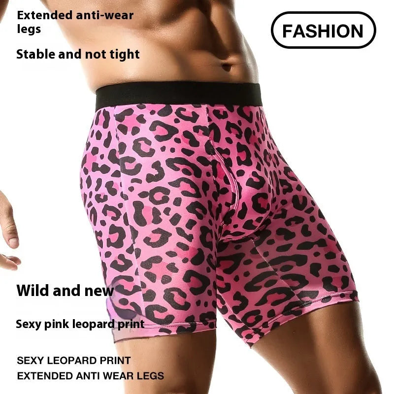 Men's wild leopard pattern printed underwear with low waist and quick-drying sport function