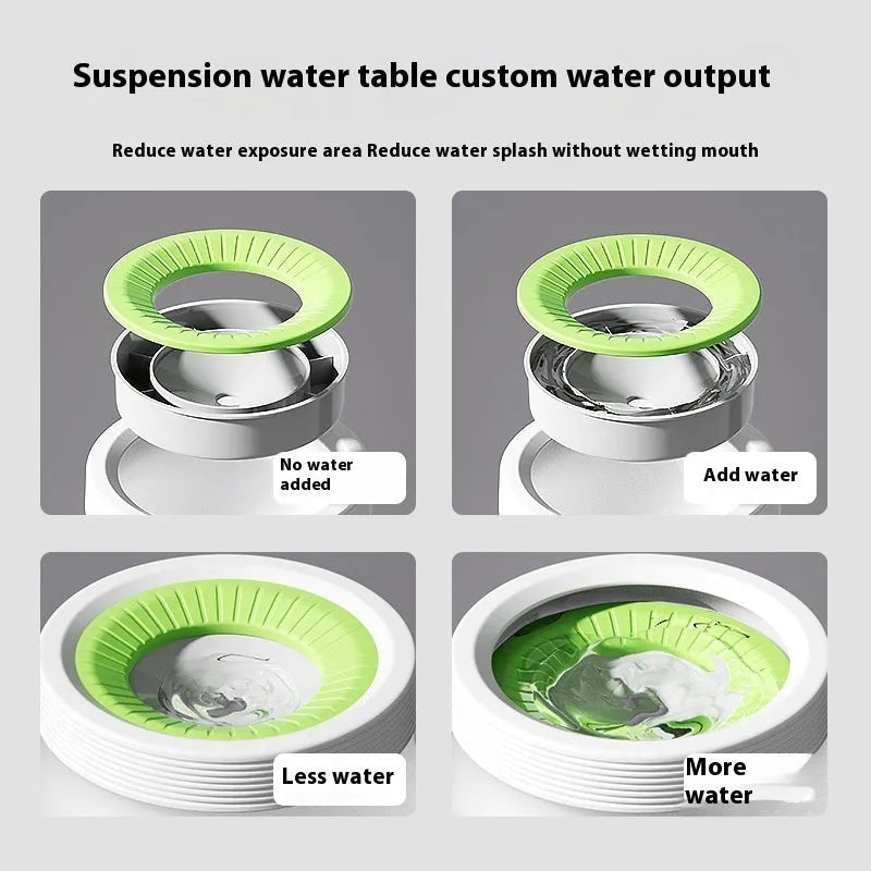 Green pet suspension bowl with non-wet mouth design for dogs and cats