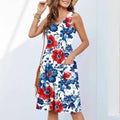 Women's floral printed sleeveless dress in polyester fabric for spring and summer wear