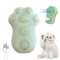 Self-cleaning cat steam grooming brush with silicone bristles and blue light on a pink background
