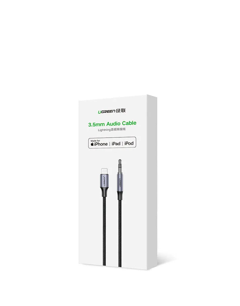 Black Apple Lightning to 3.5mm audio cable adapter with braided texture for car use