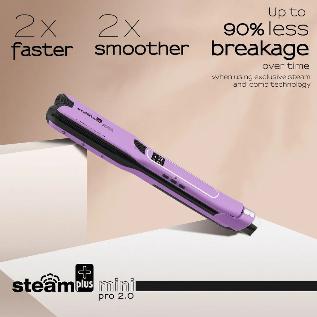 Champagne gold hair straightener with steam mist function and ceramic plates