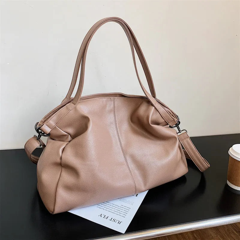 Large soft PU messenger bag in horizontal square shape with adjustable shoulder strap