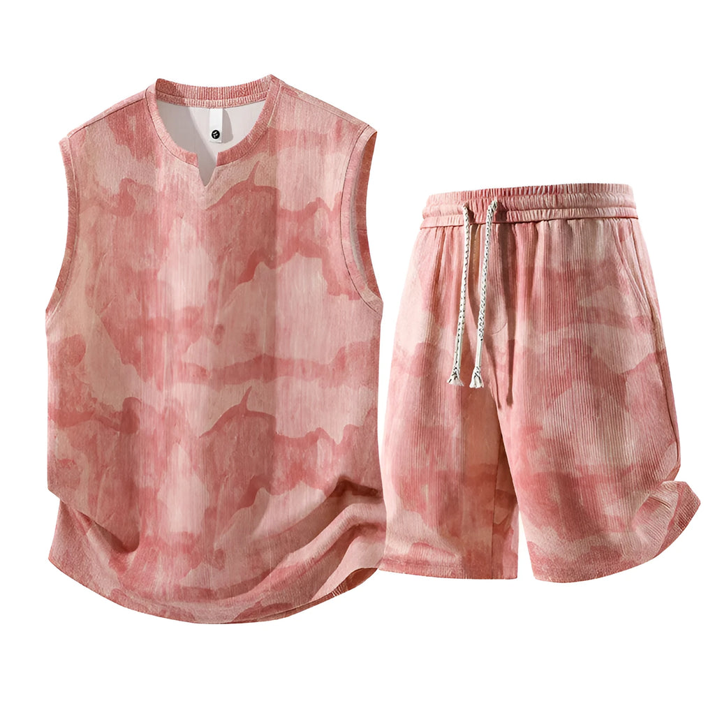 Sleeveless vest and matching shorts casual two-piece set in a quick-dry fabric.