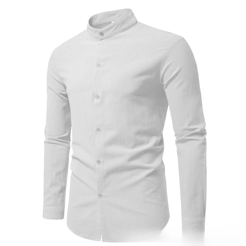 Men's solid colour stand-up collar cardigan in [colour], slim fit, long-sleeve, casual polyester shirt