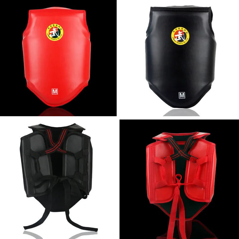 Red adult boxing helmet on a white background, showing one-piece PU construction.