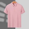 Men's summer polo shirt in polyester blend fabric with single collar lapel and short sleeves