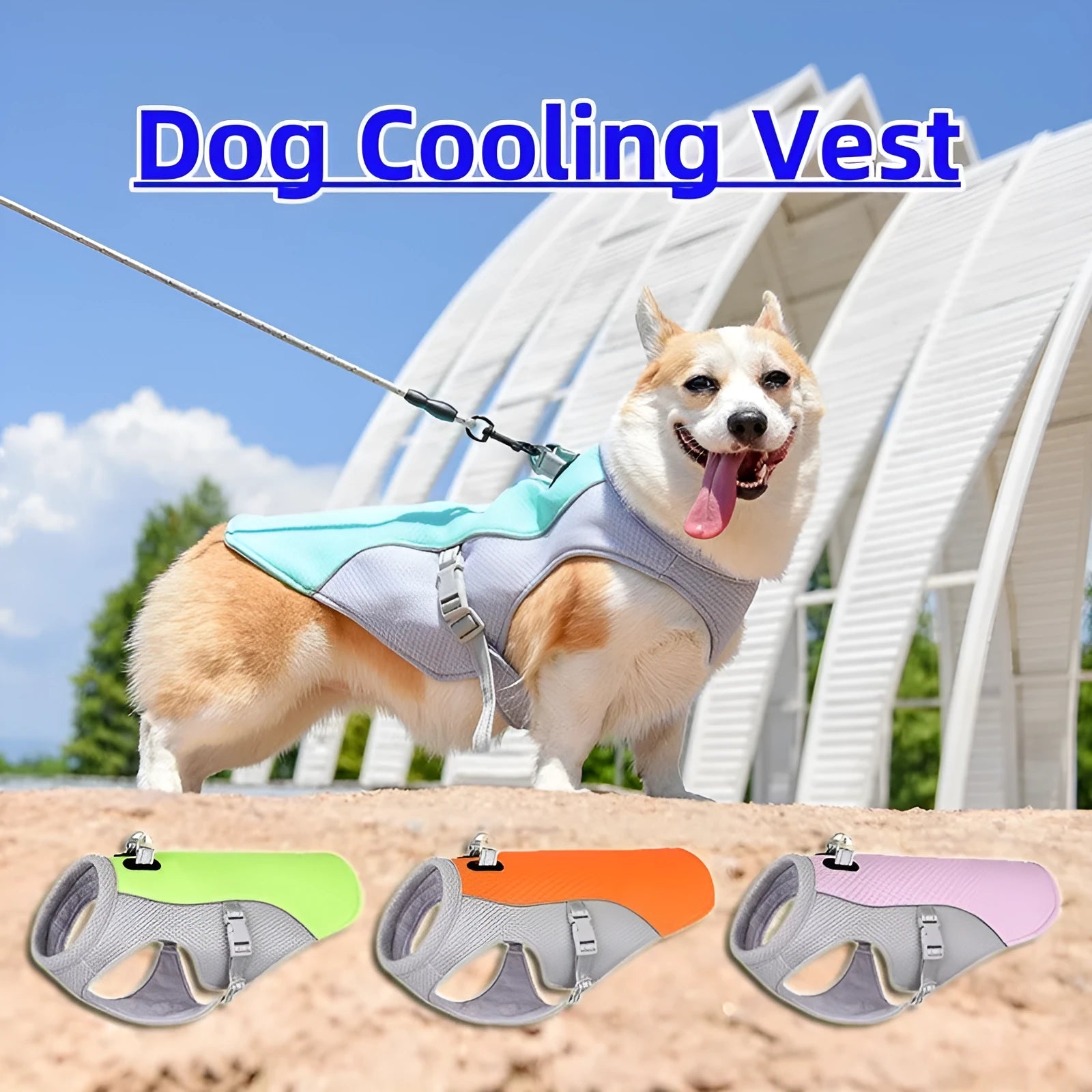 Orange polyester dog cooling vest showing layered construction for summer heat and sun protection.