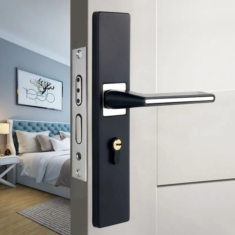 Aluminium alloy split magnetic door lock handle for timber doors in black and silver finish.