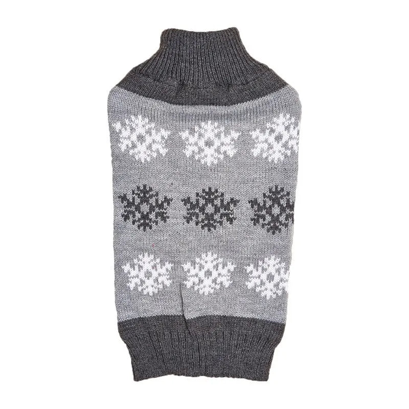 Snowflake pattern dog Christmas sweater in acrylic knit fabric, grey and dark brown colour options