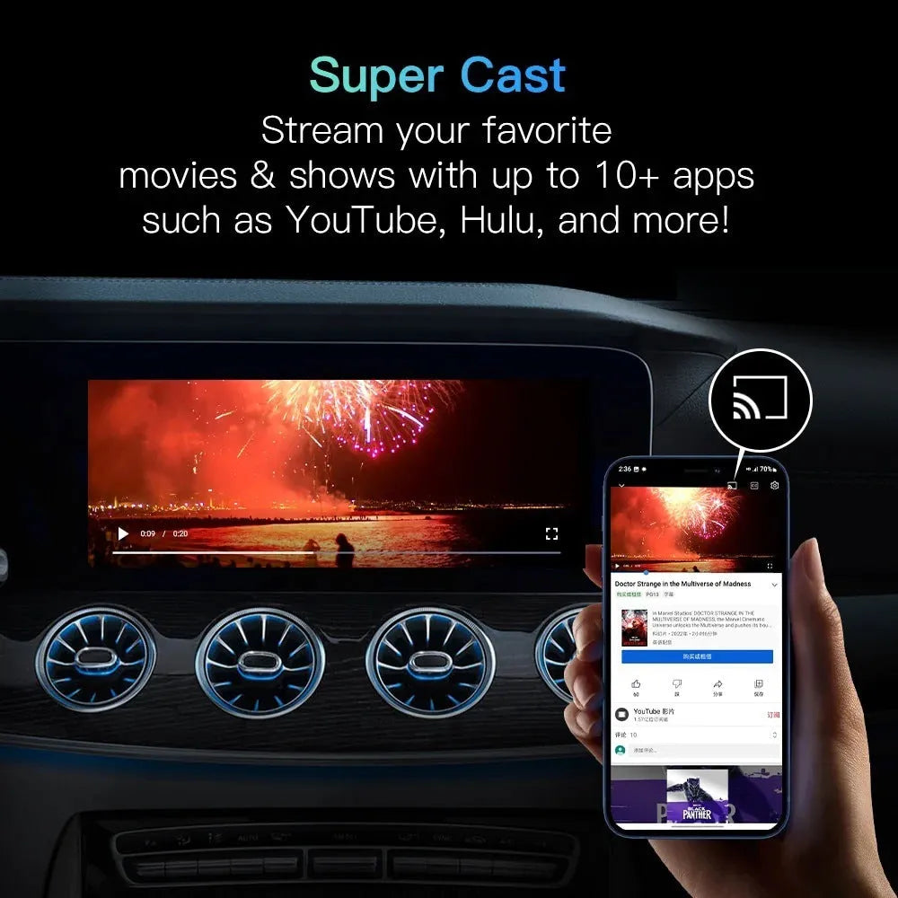 Wireless CarPlay Android Auto adapter plastic 120x3mm with USB and HDMI ports for original car wired systems