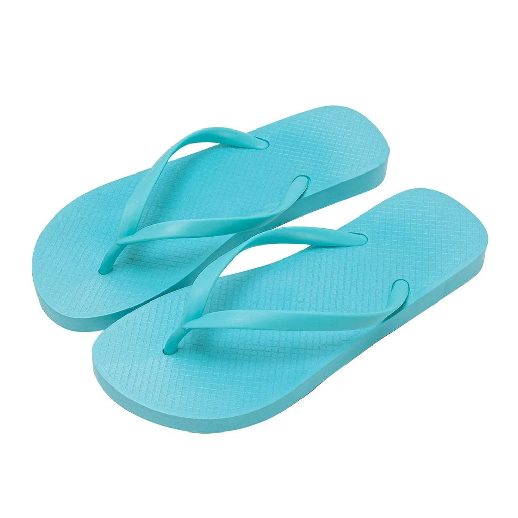 Foldable beach slippers with non-slip PVC soles shown in multiple colour options
