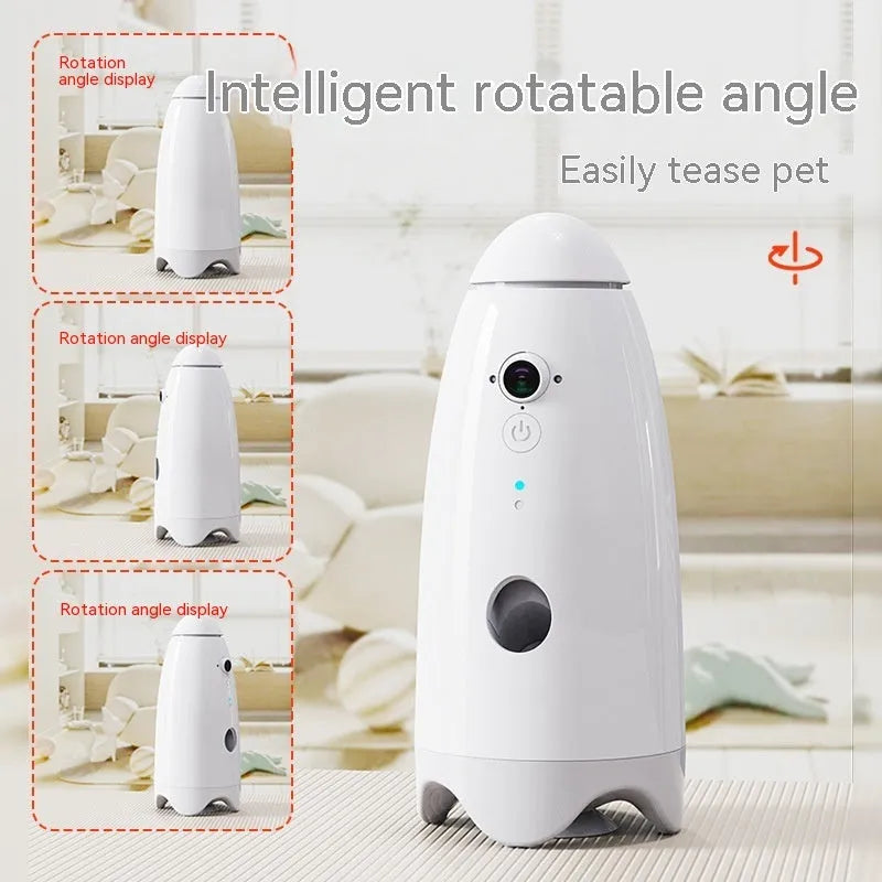 White ABS automatic pet feeder with 1080p camera for cats and dogs, 270mm x 120mm