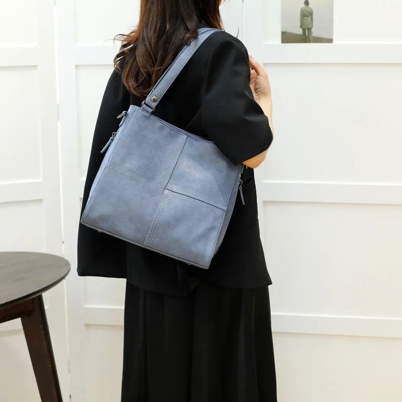 Barrel-shaped soft PU crossbody handbag in retro style with 30x31.5cm dimensions