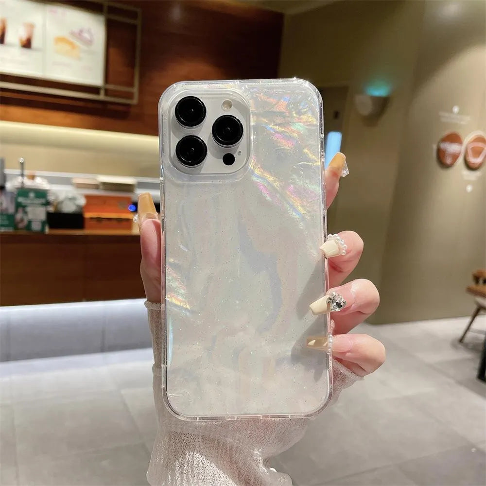 Transparent magnetic TPU phone case for iPhone 15 Pro with flash-colour shell