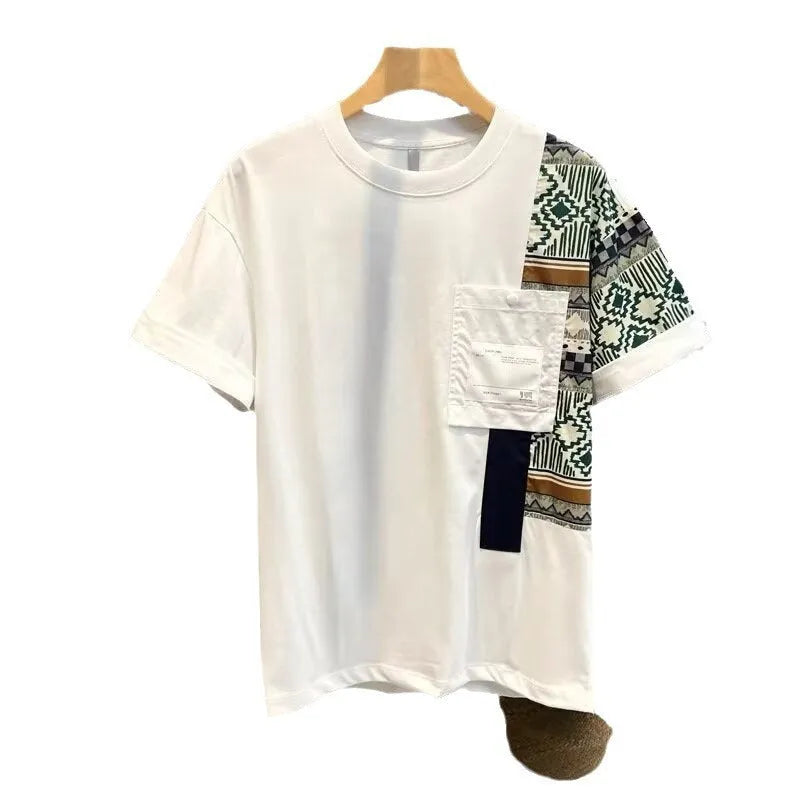 Men's camouflage slim fit polyester pullover T-shirt in black, front view, for summer daily wear.