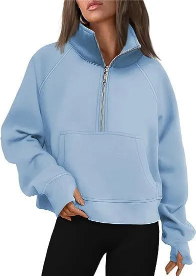 Women's loose fit fleece-lined sweater with raglan sleeves in solid colour