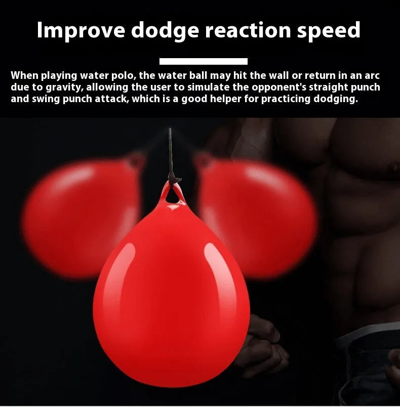 Red water filled PVC boxing reaction ball with hook rope for speed training