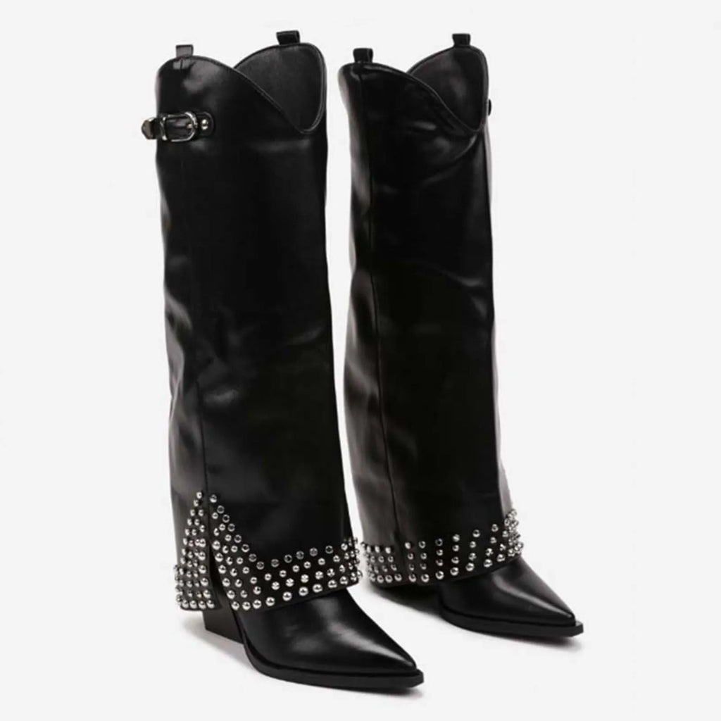 Women's frosted rivet pantyhose boots in ankle style with suede upper