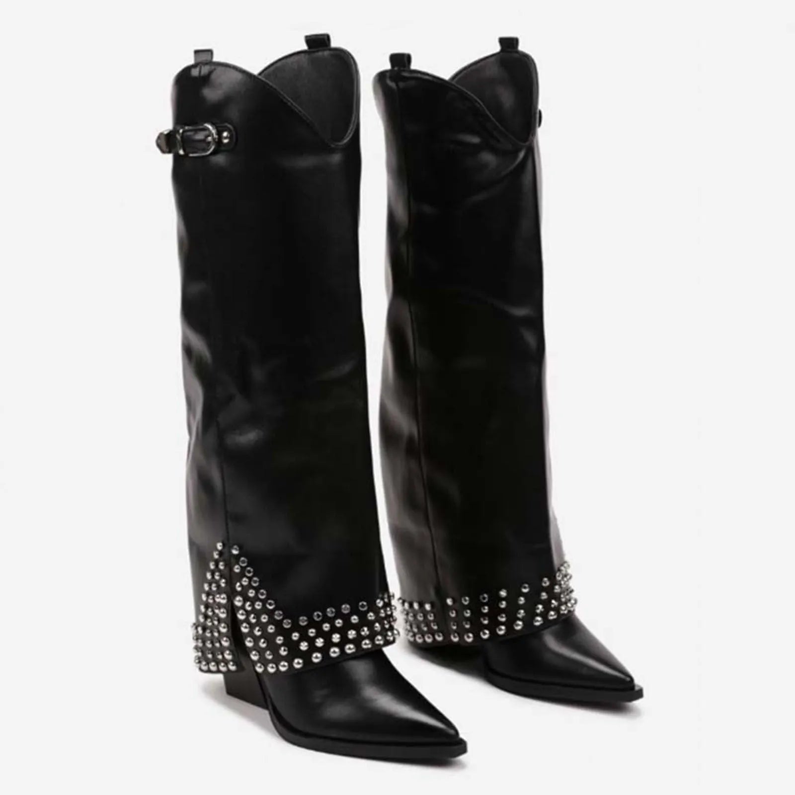 Women's frosted rivet pantyhose boots in ankle style with suede upper