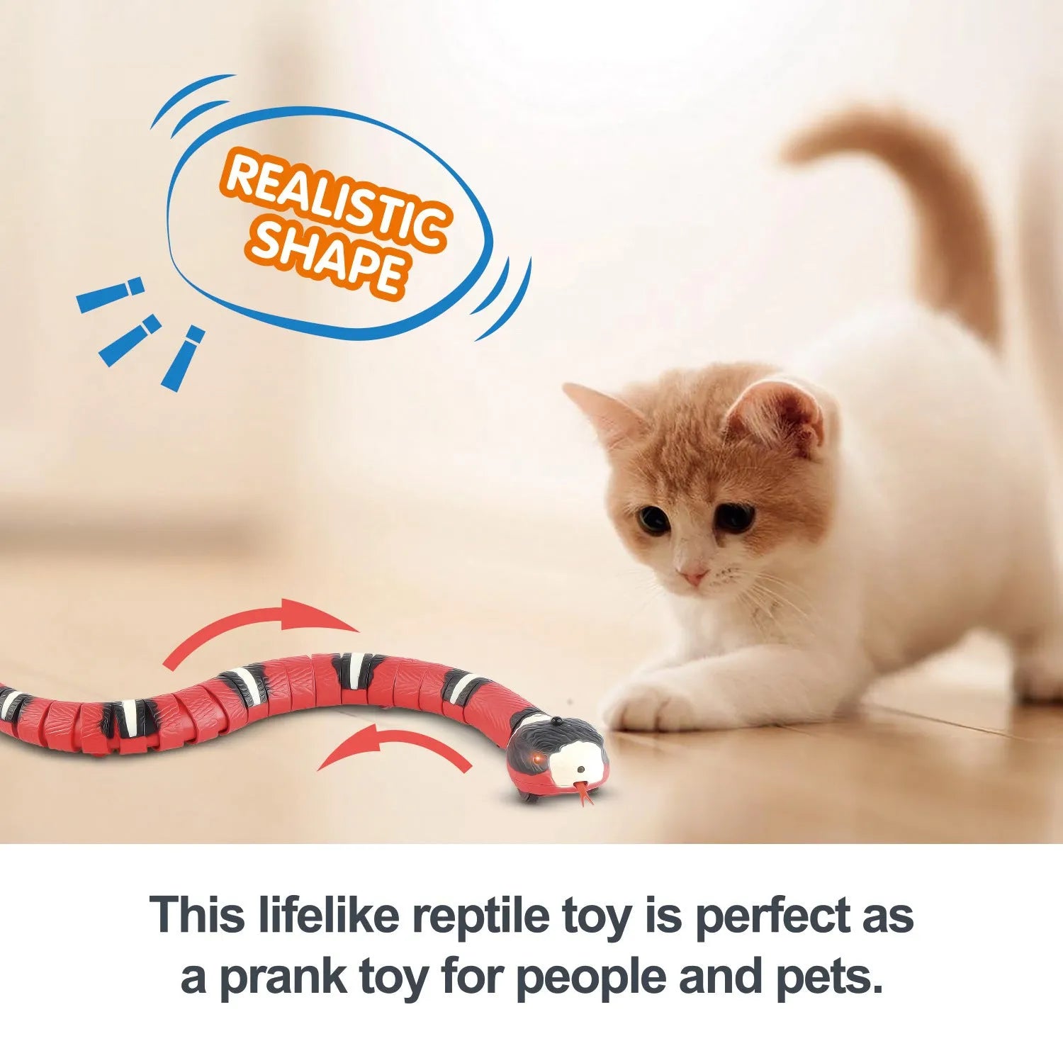 Smart sensing electronic snake cat toy with USB charging cable and realistic cobra design