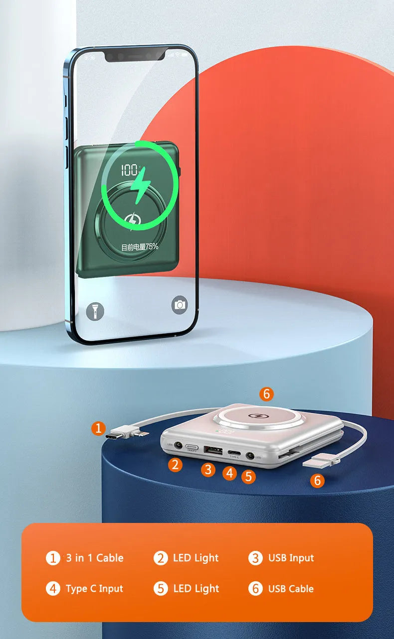 20000mAh portable power bank with PD20W fast charging and LCD display in red, green or black