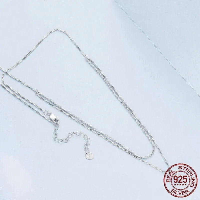 S925 sterling silver double layer necklace with pearl chain in shining silver finish