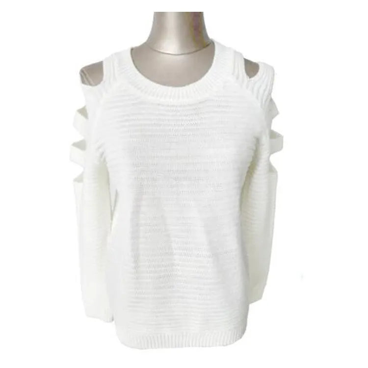 Women's grey solid colour jumper with hollow-out crochet pattern and round neck
