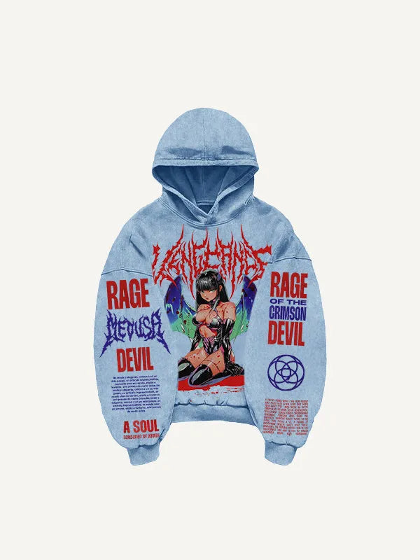 Men's hooded loose retro sweatshirt in thickening fabric, printed design, long sleeves, available in multiple colours