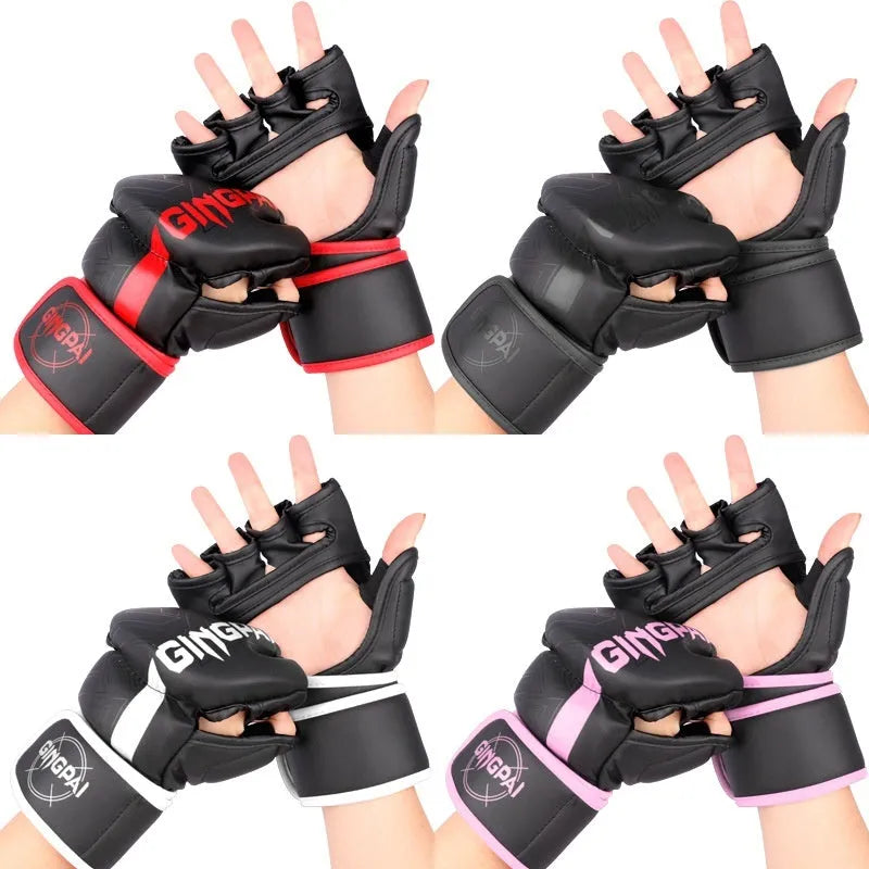 Fight Sanda training gloves for combat sandbag workouts in black and red colour.