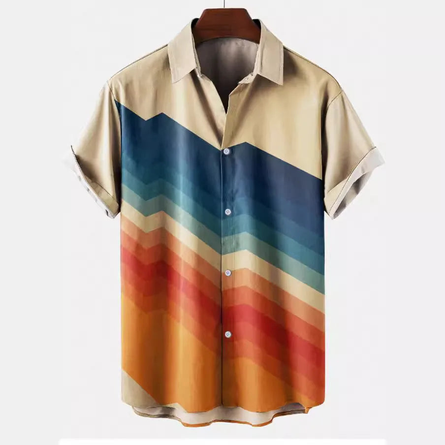 Plus size loose fit men's casual shirt with 3D digital print in cardigan style.