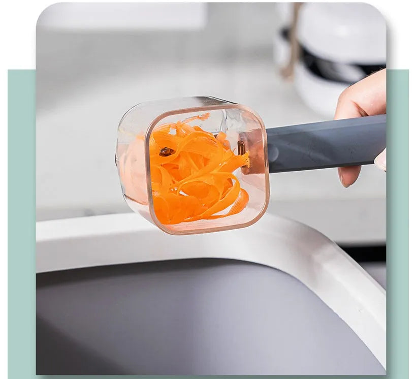 Creative modern stainless steel peeler with PP handle in green, grey, or red colour.