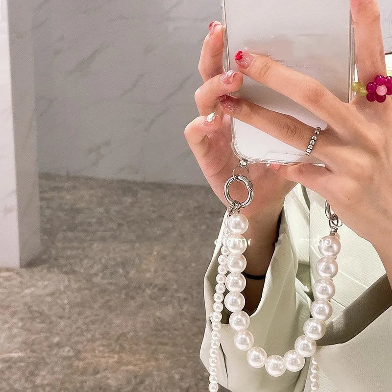 Soft Big Pearl and Chain mobile phone case for iPhone in Japanese Korean style