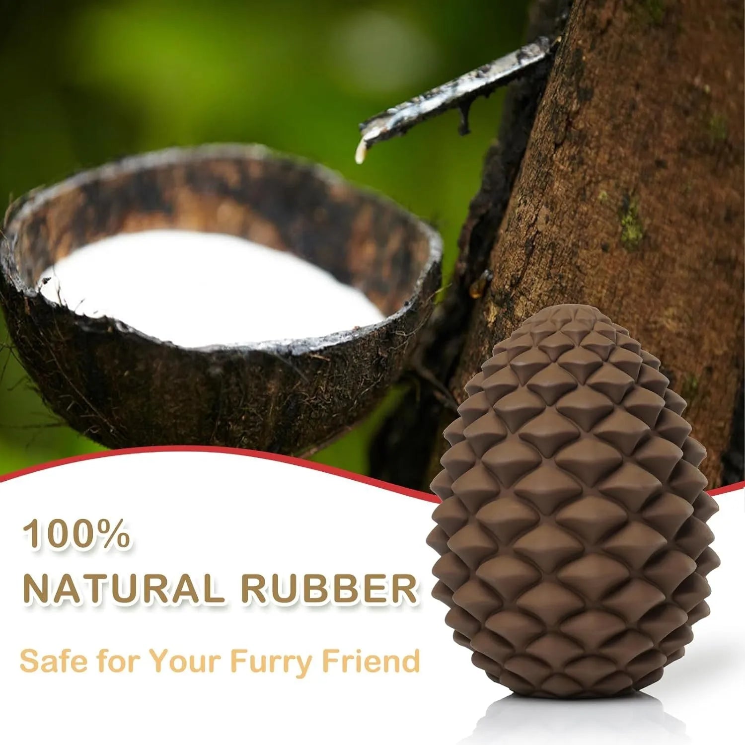 Yellow pine cone shaped natural rubber dog chew toy with treat dispensing feature