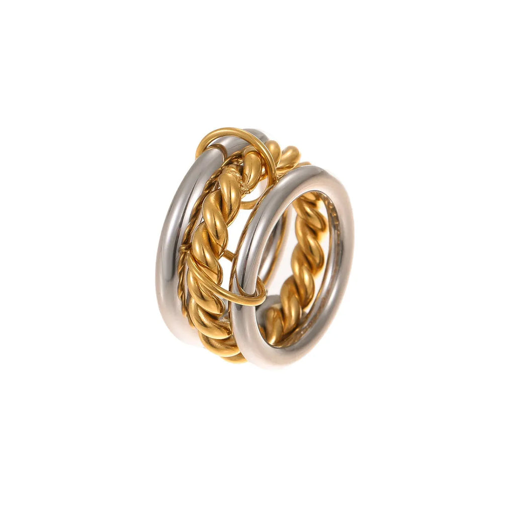 Stacked stainless steel women's ring with 18K gold plating in a colour-matched design.