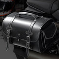 Motorcycle side bag with coded lock in dark punk style mounted on bike