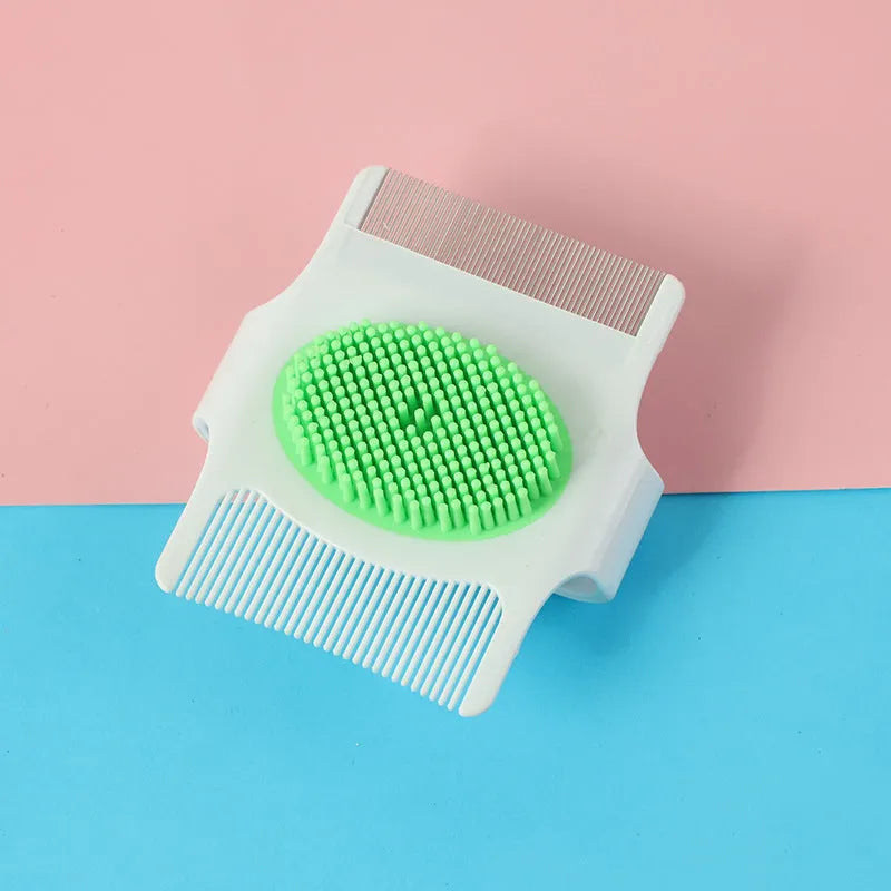 Blue and green multifunctional pet comb grooming tool with floating hair removal system