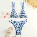 Women's floral print bikini swimsuit with split brief style in polyester fabric