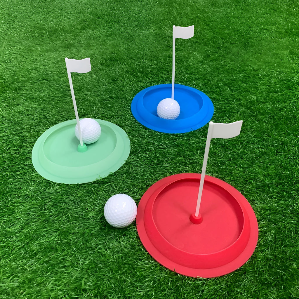 Indoor golf putting practice plate with 16cm diameter hole cup in silicone green material