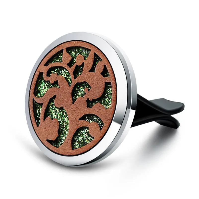 Round alloy wood car aromatherapy clip for air freshener discs with incense holder