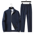 Men's plus-size knitted cotton sports leisure suit in black with jacket and trousers