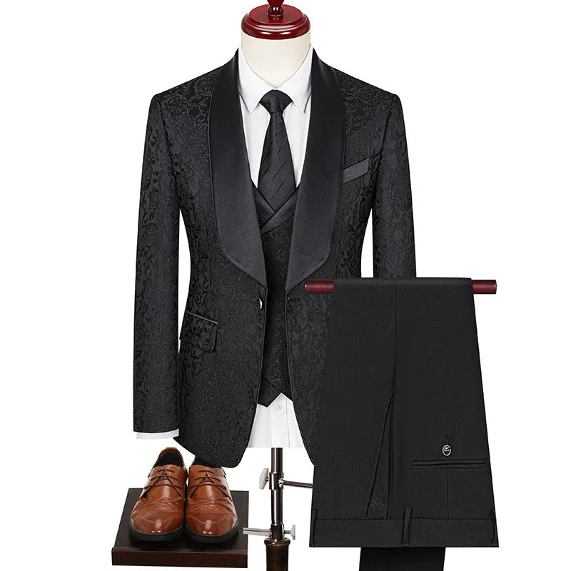 Men's jacquard slim fit suit in blue, acetate fibre blend, with structured jacket and trousers