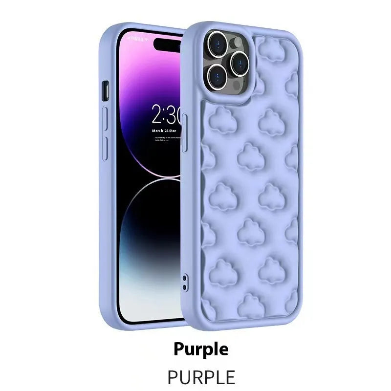 Hand oil three-dimensional embossed TPU phone case with cloud and flower design for iPhone 11 to 15 series