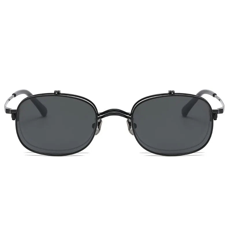 Men's retro polarized sunglasses with pure titanium frame in gold colour and black grey lenses