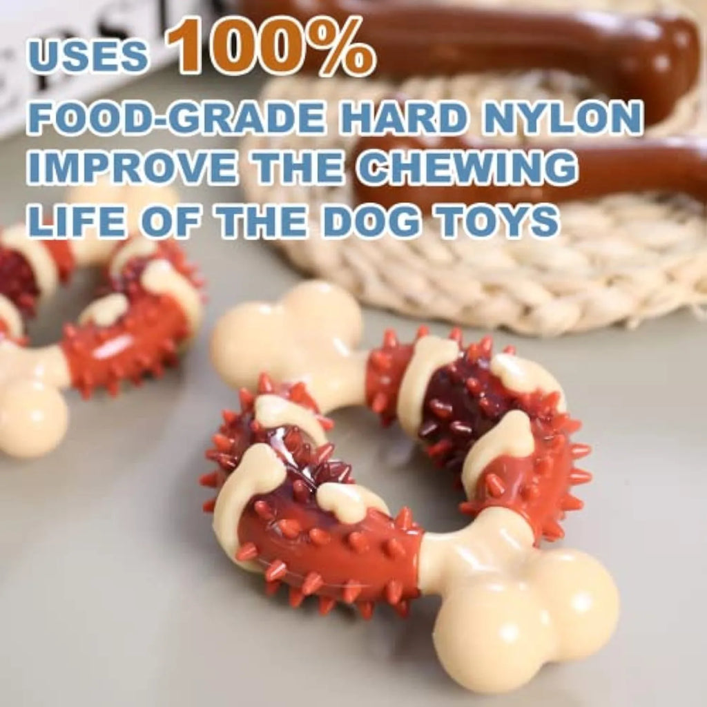 Natural rubber bone-shaped dog chew toy for teeth cleaning and anxiety relief in two sizes