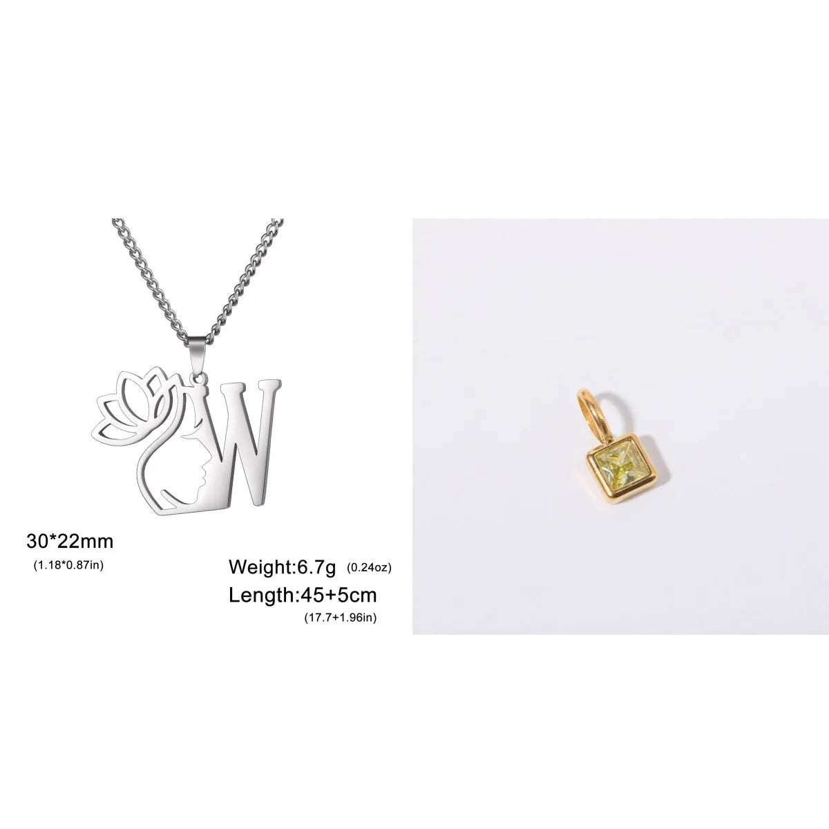 Gold electroplated stainless steel necklace with a cross chain and a letter 'A' pendant on a white background.